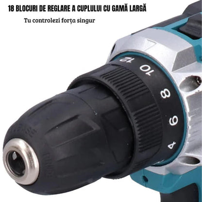 DrillMaster | Taladro eléctrico con percusión y batería (Set completo alemán)