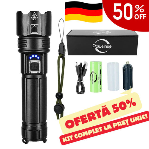 Set de Linterna táctica con Láser alemán + Caja + Batería adicional GRATIS – TitanLux™