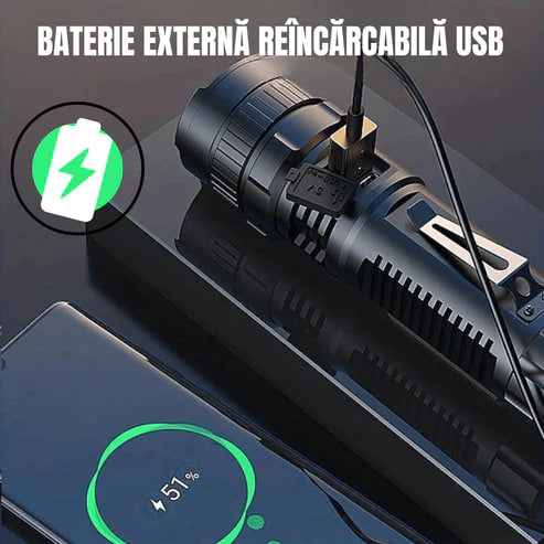 Set de Linterna táctica con Láser alemán + Caja + Batería adicional GRATIS – TitanLux™